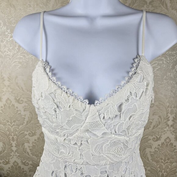 Lulu's Size XS "Nora Lee" White Lace Dress Adj Straps Exposed Back Zip Pockets - Picture 2 of 16